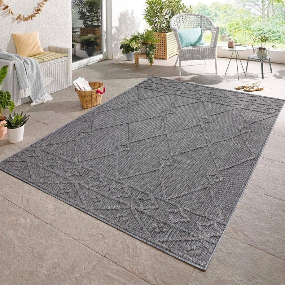 Flycarpets Tenedo Vloerkleed / Buitenkleed - Binnen & Buiten - Laagpolig - Grijs - 80x150 cm Flycarpets Tenedo Vloerkleed / Buitenkleed - Binnen & Buiten - Laagpolig - Grijs - 80x150 cm afbeelding 1