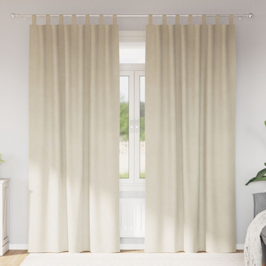 vidaXL - Blackout - Gordijnen - met - Hanglussen - 2 - stuks - Crème - Velours afbeelding 1