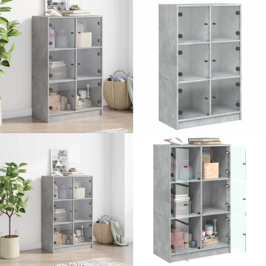 vidaXL Hoge kast met deuren 68x37x109 cm bewerkt hout betongrijs - Hoge Kast - Hoge Kasten - Houten Kast - Opbergkast afbeelding 1