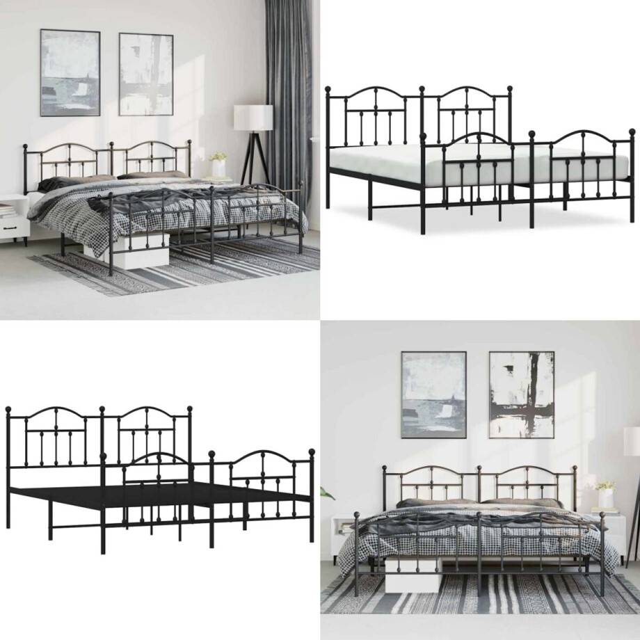 vidaXL - Bedframe - met - hoofd- - en - voeteneinde - metaal - zwart - 183x213 - cm afbeelding 1