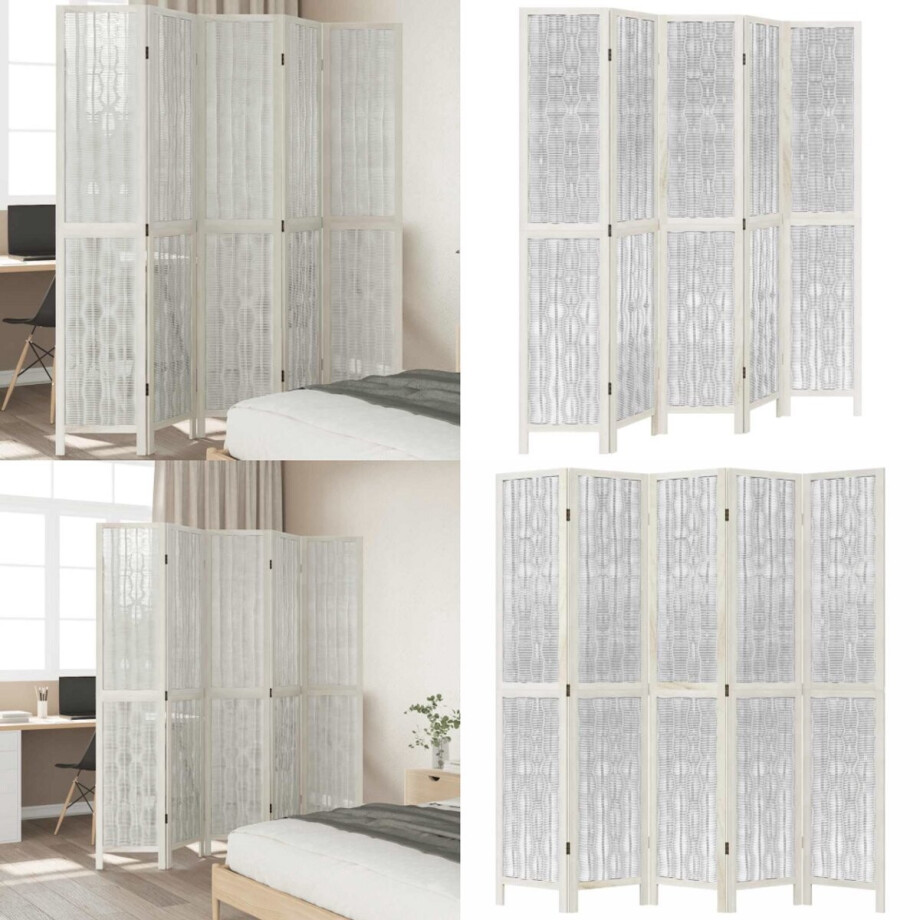vidaXL Kamerscherm met 5 panelen massief paulowniahout wit - Kamerscherm - Kamerschermen - Privacy Scherm - Privacyscherm vidaXL Kamerscherm met 5 panelen massief paulowniahout wit - Kamerscherm - Kamerschermen - Privacy Scherm - Privacyscherm afbeelding 1