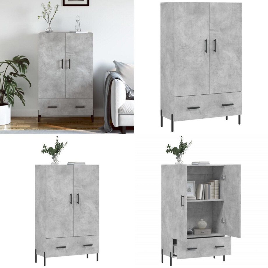 vidaXL Hoge kast 69,5x31x115 cm bewerkt hout betongrijs - Hoge Kast - Hoge Kasten - Dressoir - Kast afbeelding 1