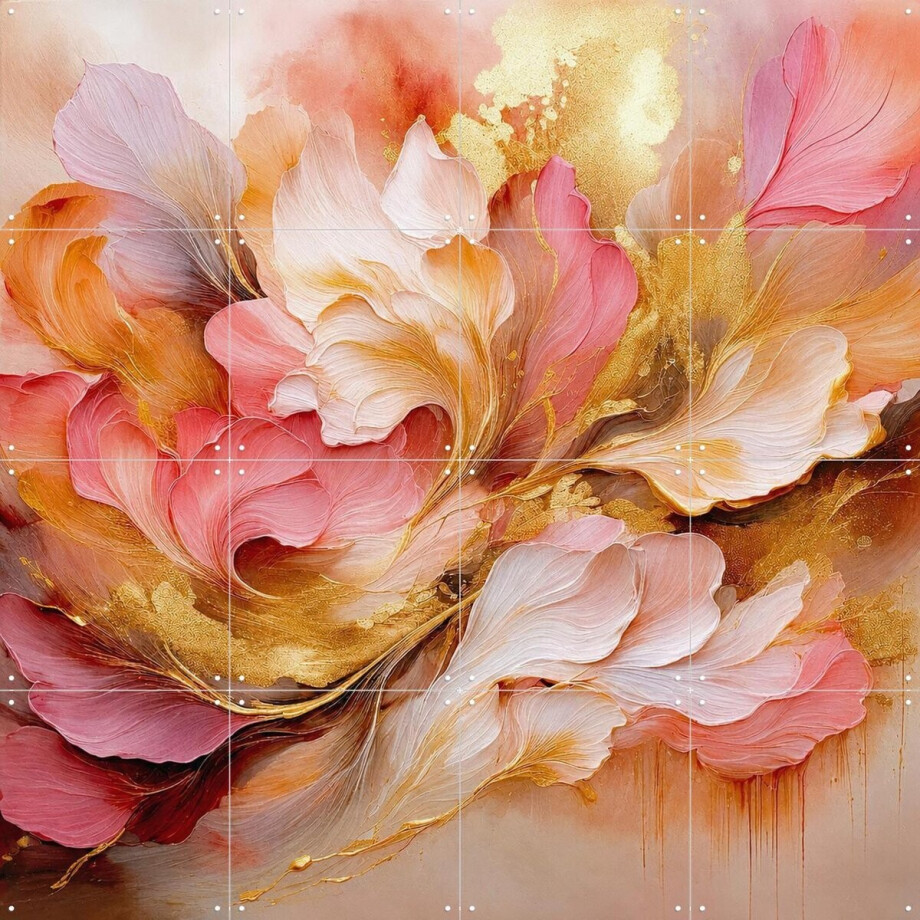 IXXI Fluisterende Bloemen, Moonheart Artworks - 80 x 80 cm - Gratis ophangtool - Grote wanddecoratie en posters - Abstract, Olieverf, Woonkamer, Gang afbeelding 1