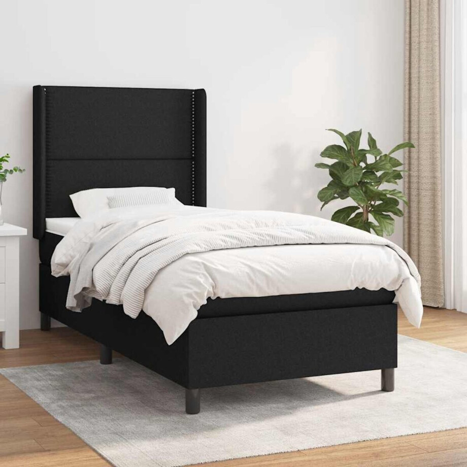 vidaXL - Boxspring - met - matras - stof - zwart - 90x190 - cm vidaXL - Boxspring - met - matras - stof - zwart - 90x190 - cm afbeelding 1