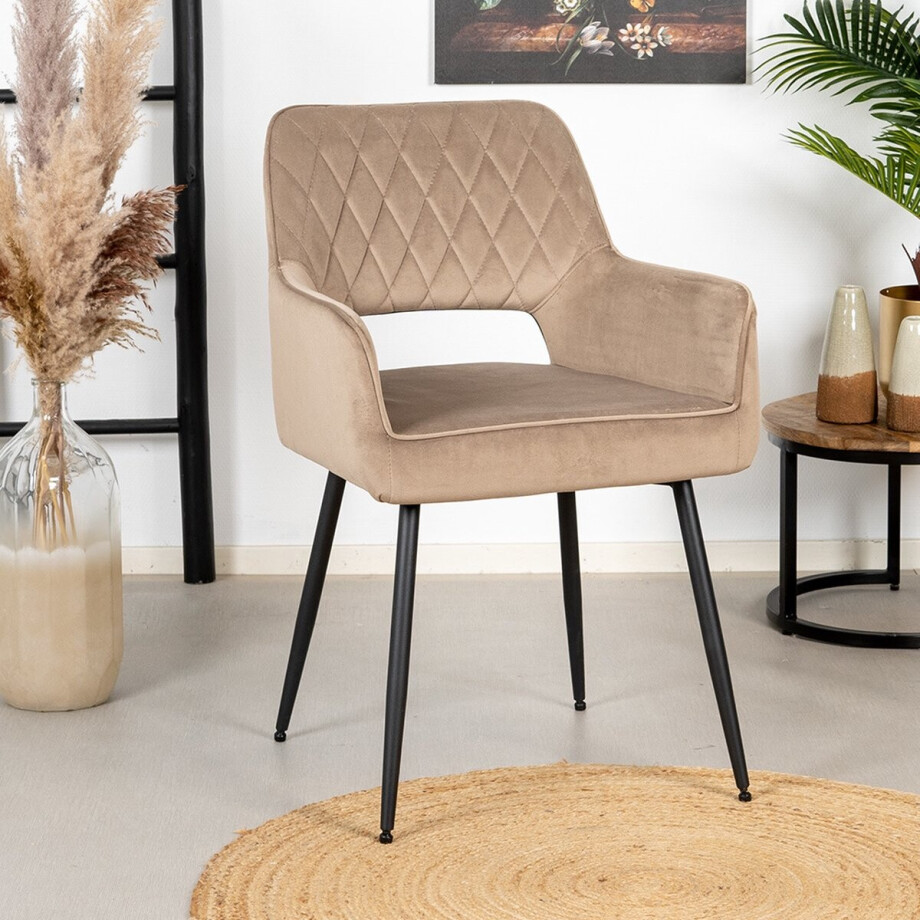 Bronx71® Velvet eetkamerstoel Mika taupe - stoel Bronx71® Velvet eetkamerstoel Mika taupe - stoel afbeelding 1