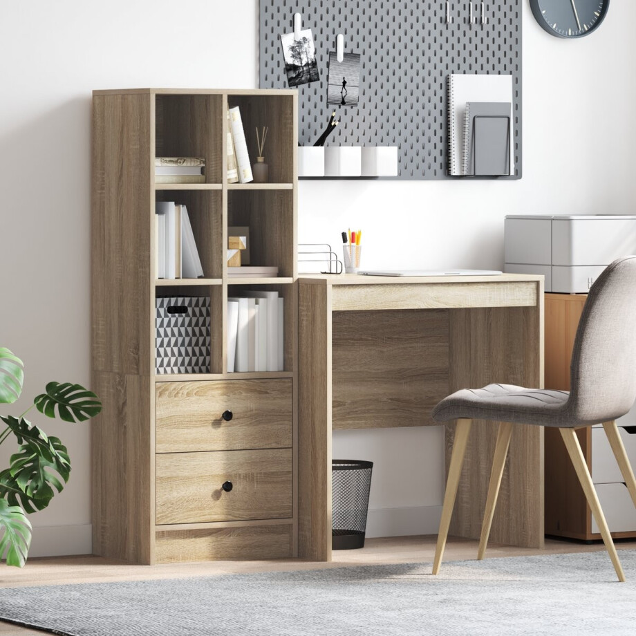 vidaXL - Bureau - met - lade - 2 - pcs - Sonoma - Eik vidaXL - Bureau - met - lade - 2 - pcs - Sonoma - Eik afbeelding 1