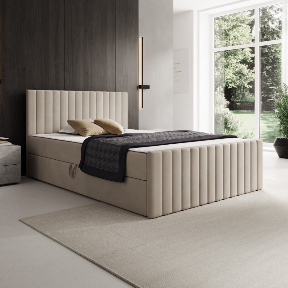 Meubella - Tori - Boxspring met opbergruimte - Stof beige - 140x200 cm Meubella - Tori - Boxspring met opbergruimte - Stof beige - 140x200 cm afbeelding 1
