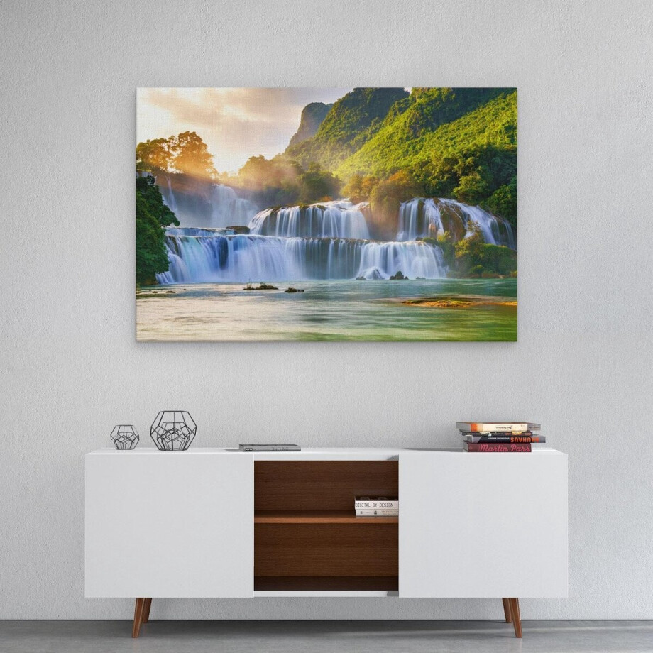 Artaza Canvas Schilderij Watervallen Tussen De Bomen - 90x60 - Foto Op Canvas - Canvas Print afbeelding 1