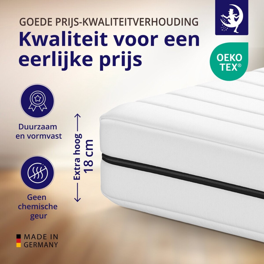 Matras - 140x190 - 7 zones - koudschuim - premium plus tijk - 18 cm Matras - 140x190 - 7 zones - koudschuim - premium plus tijk - 18 cm afbeelding 1