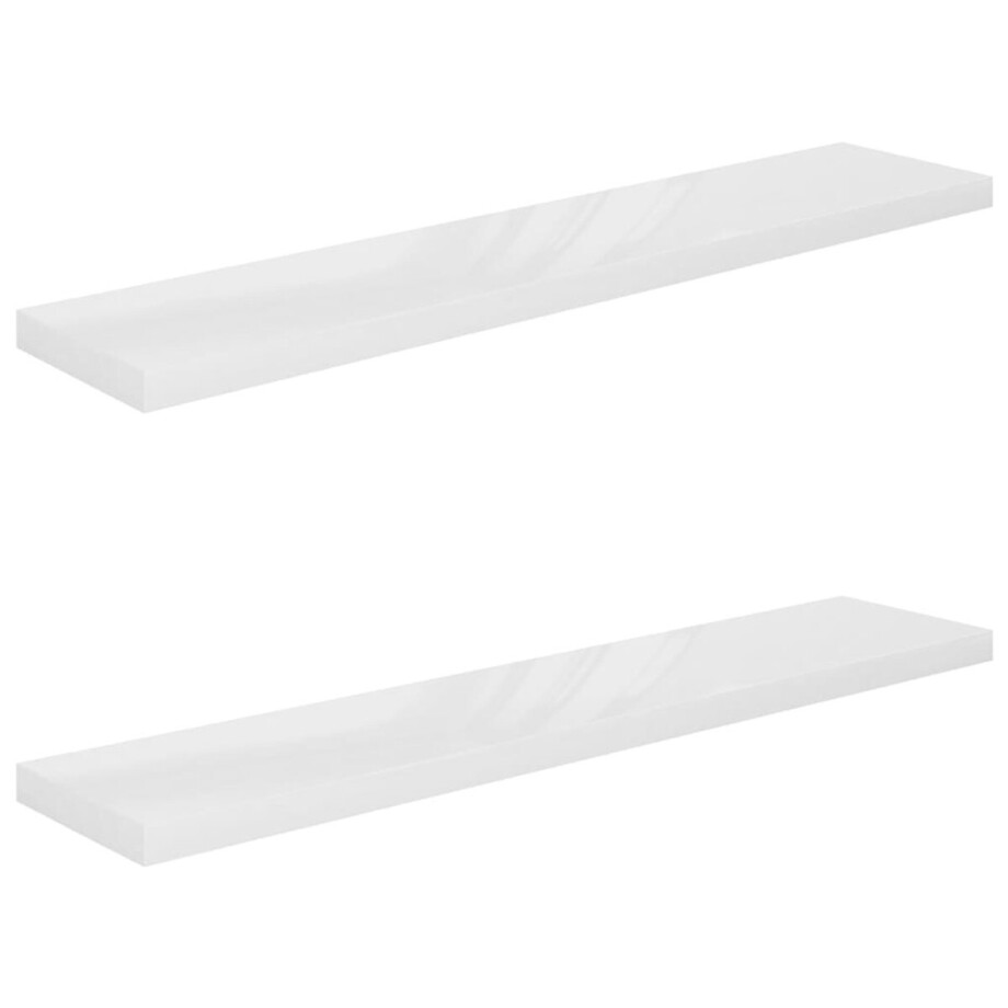 vidaXL Zwevende Wandschappen - 120 cm - Hoogglans Wit - 2 st Wandplank - Zwevende Plank - Opbergruimte - Decoratief Item - Mdf Plank vidaXL Zwevende Wandschappen - 120 cm - Hoogglans Wit - 2 st Wandplank - Zwevende Plank - Opbergruimte - Decoratief Item - Mdf Plank afbeelding 1