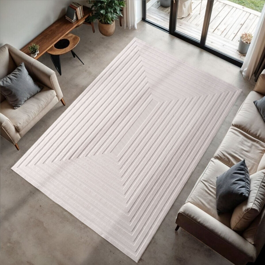 Flycarpets Binnen & Buiten vloerkleed - Zora Parallel Vibes - Creme 160x230 cm Flycarpets Binnen & Buiten vloerkleed - Zora Parallel Vibes - Creme 160x230 cm afbeelding 1