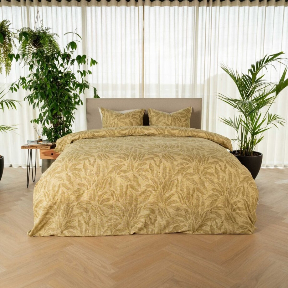 Kayori Ena Dekbedovertrek Katoen - 200x200-220 + 2 slopen - Tweepersoons - Uniek Dessin - Groen afbeelding 1