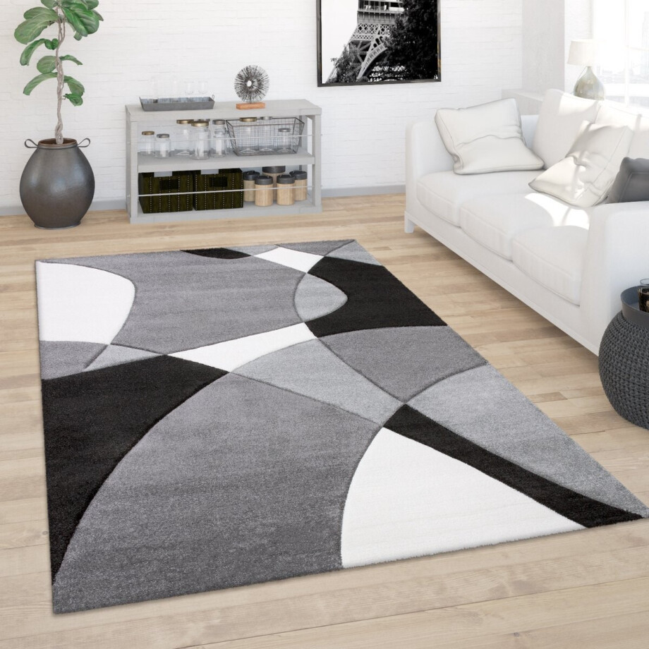 Paco Home Vloerkleed Woonkamer Laagpolig Modern 3D Look Contour Gesneden Abstract Patroon 80x150 cm afbeelding 1