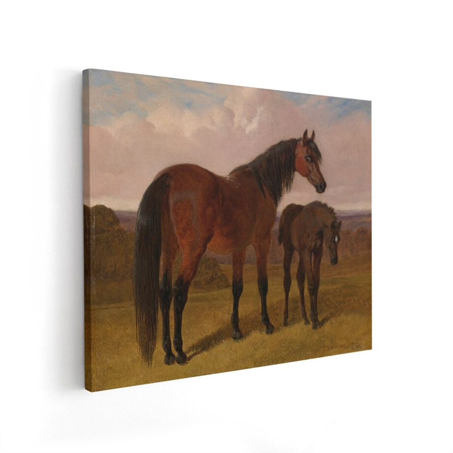 Artaza Canvas Schilderij Paard Met Veulen - 50x40 cm - Wanddecoratie Landschap - Muurdecoratie Dieren - Schilderijen John Frederick Herring afbeelding 1