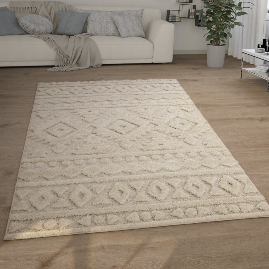Paco Home Hoogpolig Vloerkleed Woonkamer Shaggy 3D Look Ethno Boho Vintage Look Zacht 120x160 cm afbeelding 1