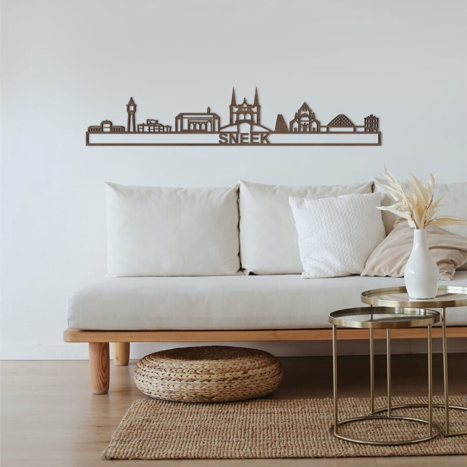 Skyline Sneek Notenhout 130 Cm Wanddecoratie Voor Aan De Muur Met Tekst City Shapes afbeelding 1