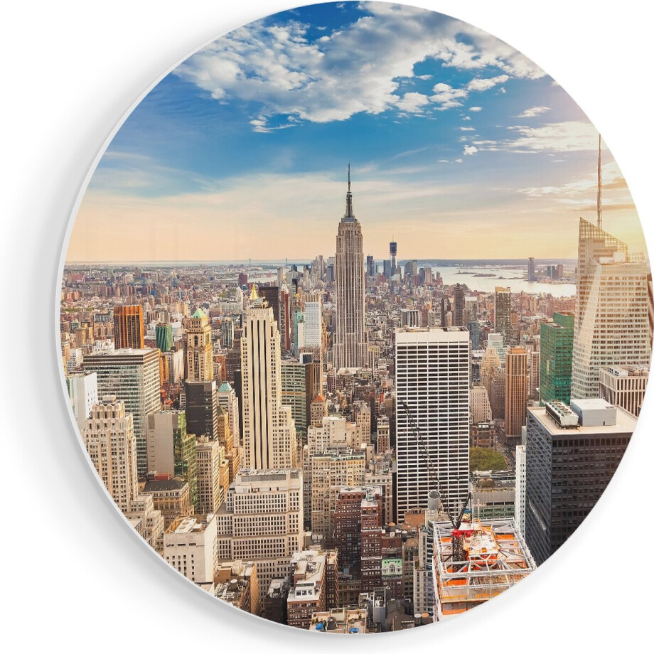Artaza Forex Muurcirkel New York Manhattan Tijdens Zonsondergang - 70x70 cm - Wandcirkel - Rond Schilderij - Wanddecoratie Cirkel - Muurdecoratie afbeelding 1