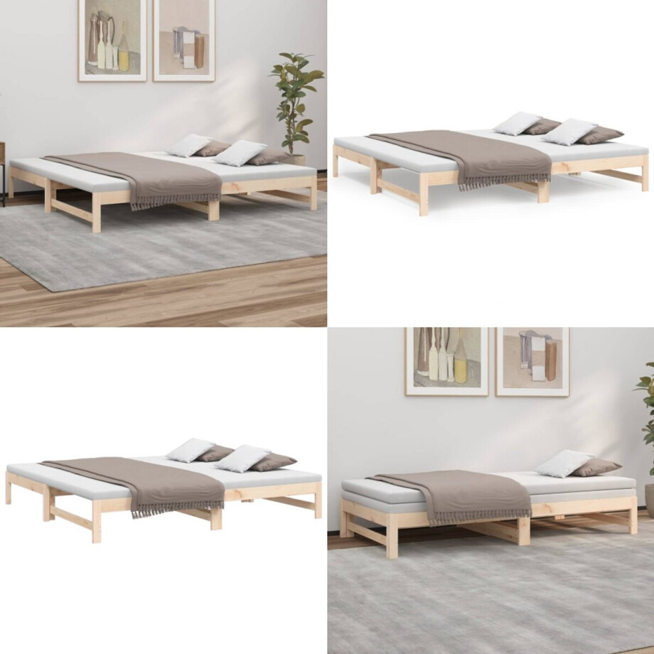 vidaXL Slaapbank uitschuifbaar massief grenenhout 2x(90x200) cm - Slaapbank - Slaapbanken Bedbank - Bed Bank - Slaap Bank afbeelding 1