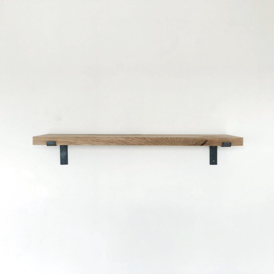 GoudmetHout Massief Eiken Wandplank - 60x25 cm - Industriële Plankdragers L-vorm - Staal - Zonder Coating afbeelding 1
