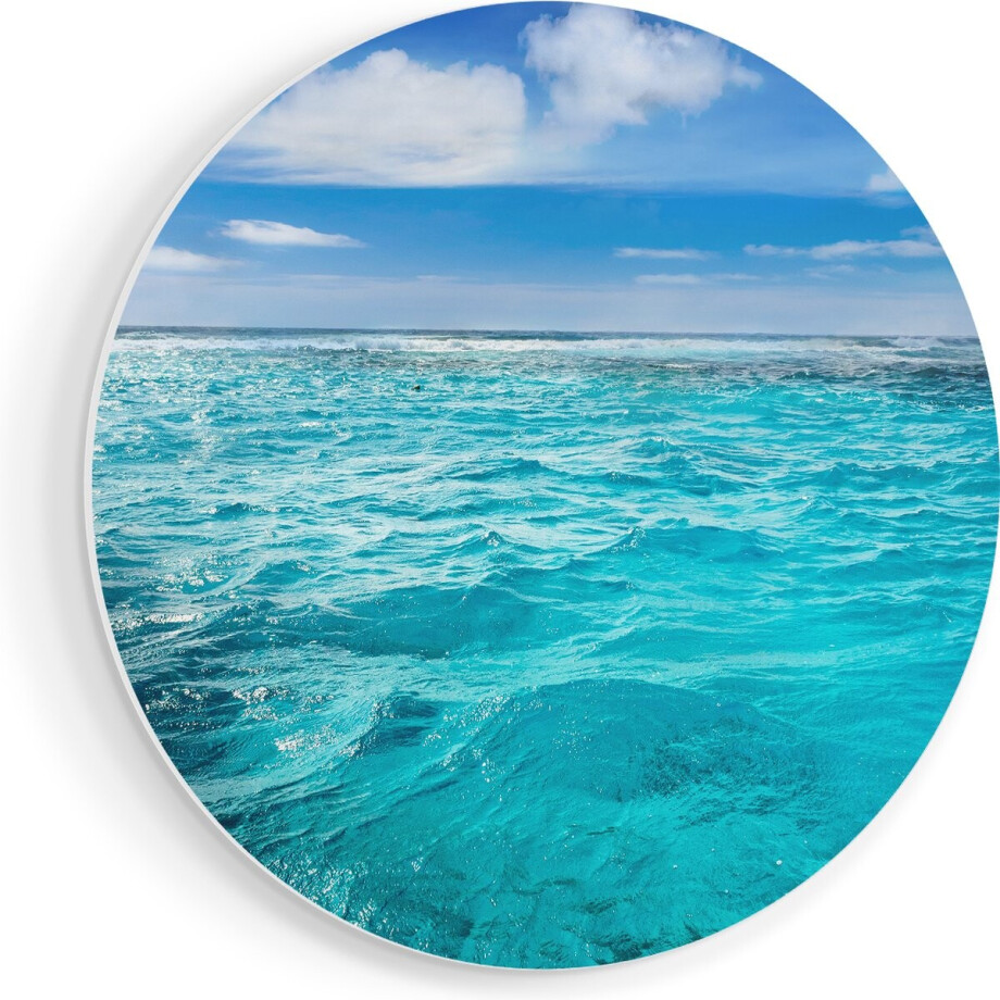 Artaza Forex Muurcirkel Blauwe Caribische Zee Water - 90x90 cm - Groot - Wandcirkel - Rond Schilderij - Muurdecoratie Cirkel afbeelding 1
