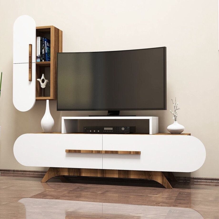 TV Meubel Set Rose Walnoot Wit Melamine 145x49,8x36,8 cm afbeelding 1