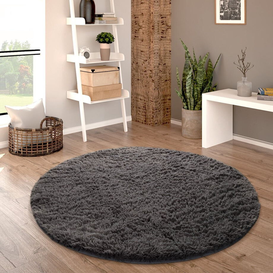 Paco Home Hoogpolig Vloerkleed Rond Woonkamer Shaggy Langpolig Imitatiebont Pluizig Effen 80 cm Rund Paco Home Hoogpolig Vloerkleed Rond Woonkamer Shaggy Langpolig Imitatiebont Pluizig Effen 80 cm Rund afbeelding 1