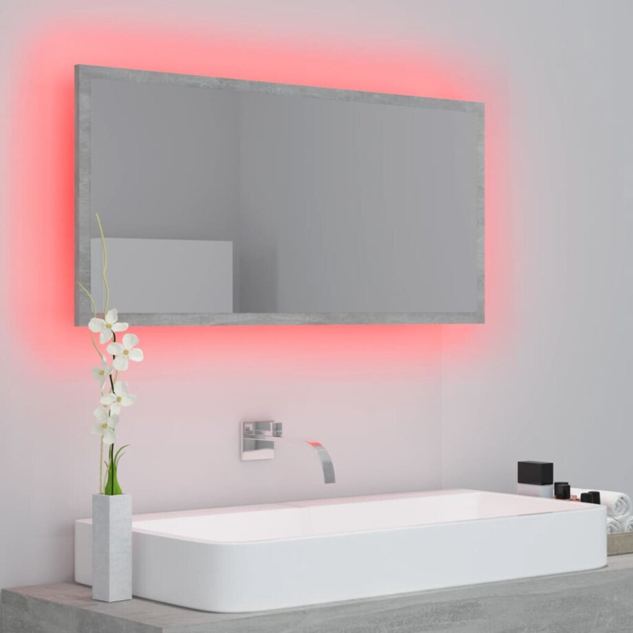 The Living Store Wandspiegel - Betongrijs - 90 x 8.5 x 37 cm - RGB-verlichting The Living Store Wandspiegel - Betongrijs - 90 x 8.5 x 37 cm - RGB-verlichting afbeelding 1