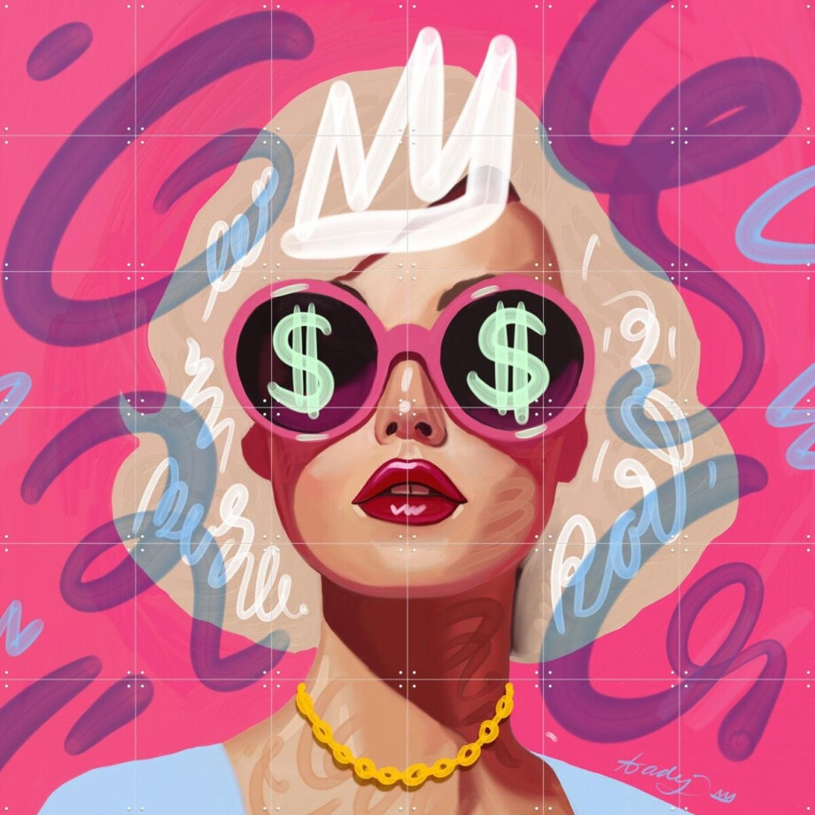 IXXI Barbie Monroe, Pop-art by Tadej - 120 x 120 cm - Gratis ophangtool - Grote wanddecoratie en posters - Pop art, Digitale Kunst, Cartoonesk afbeelding 1