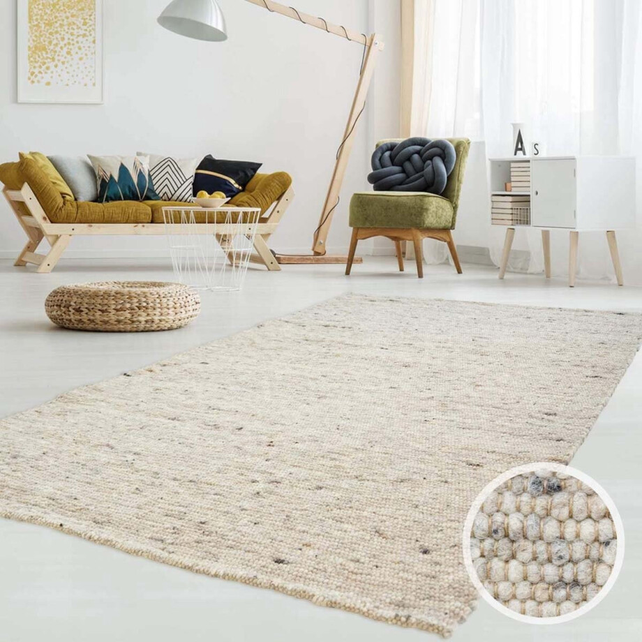 Wollen vloerkleed handweef Ylva - beige/grijs 250x340 cm afbeelding 1