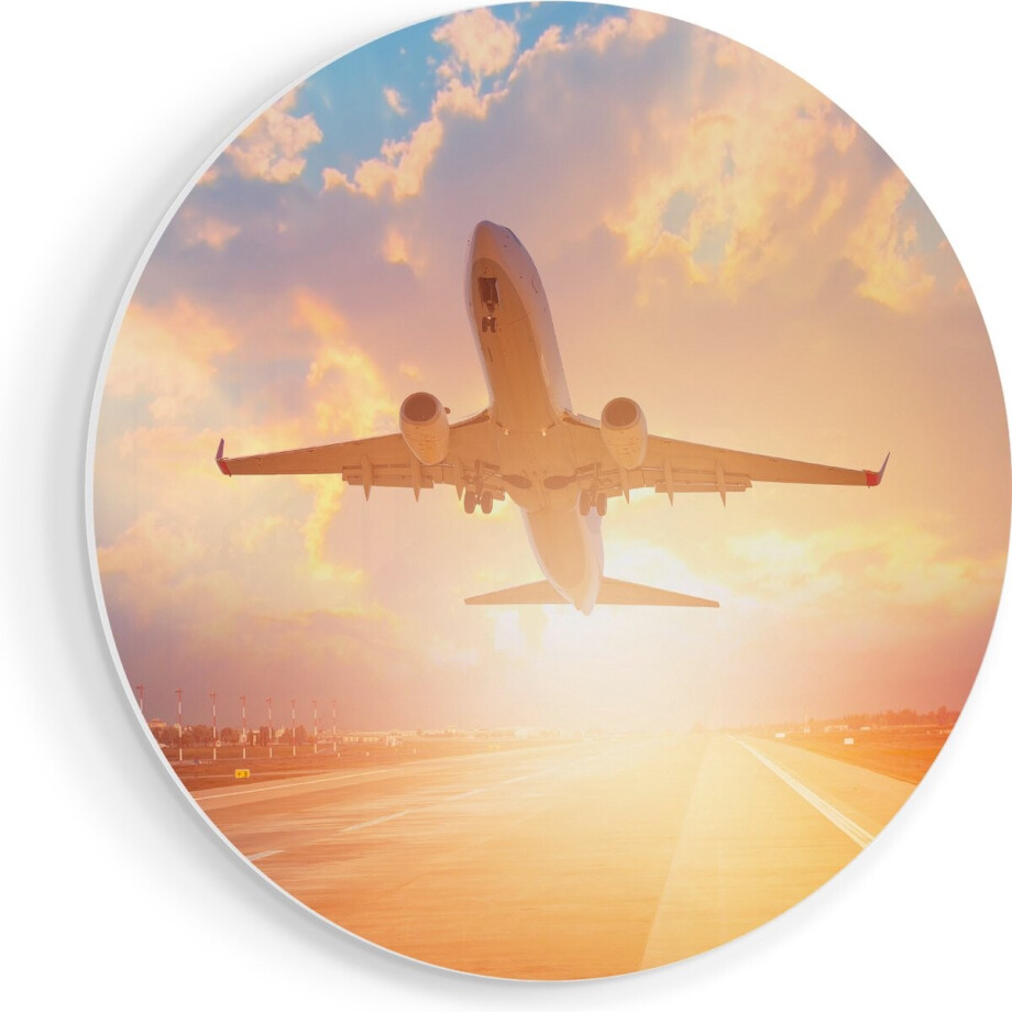 Artaza Forex Muurcirkel Vliegtuig Stijgt Op Het Landingsbaan Met Zon - 50x50 cm - Klein - Wandcirkel - Rond Schilderij - Muurdecoratie Cirkel Artaza Forex Muurcirkel Vliegtuig Stijgt Op Het Landingsbaan Met Zon - 50x50 cm - Klein - Wandcirkel - Rond Schilderij - Muurdecoratie Cirkel afbeelding 1