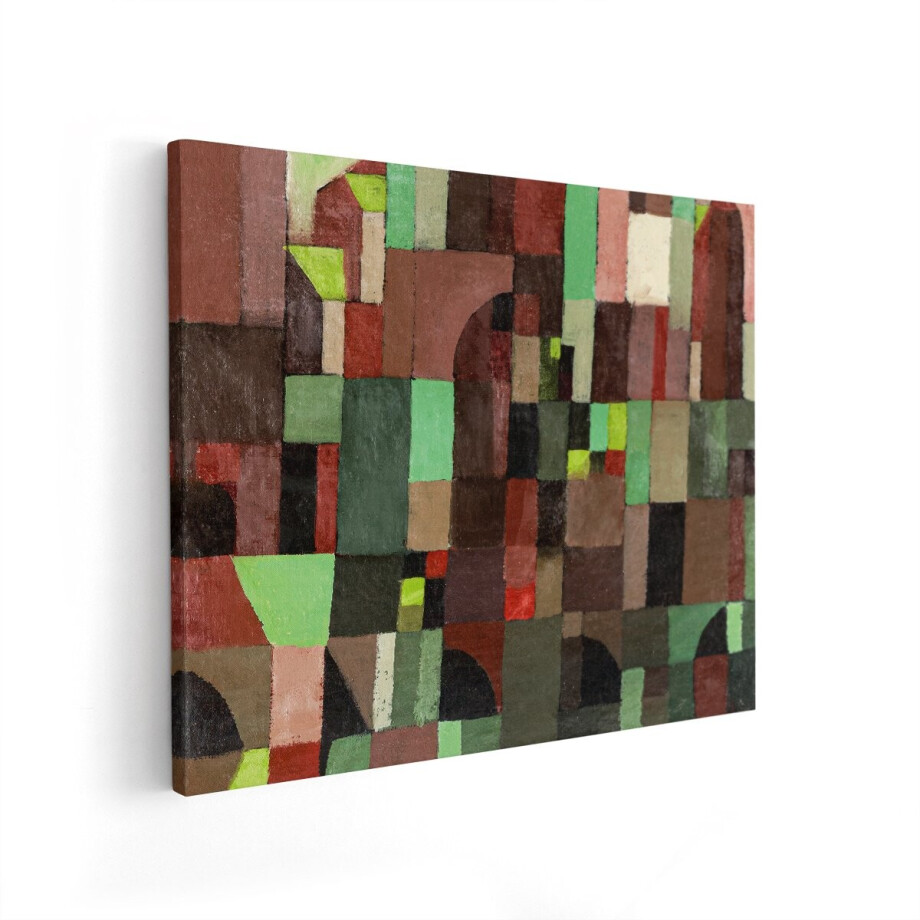 Artaza Canvas Schilderij Paul Klee'S Abstracte Compositie 'Castle Garden' met Geometrische Vormen en Aardse Kleuren - 100x80 cm - Wanddecoratie Woonkamer - Schilderijen - Muurdecoratie afbeelding 1