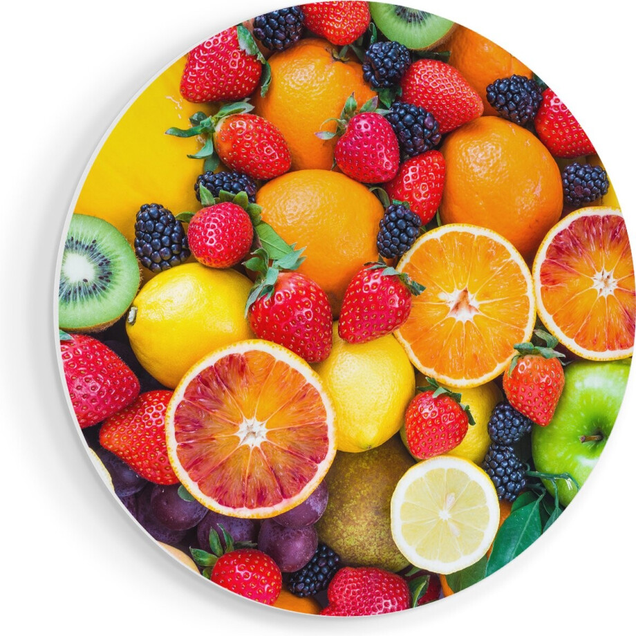 Artaza Forex Muurcirkel Kleurrijke Fruit Achtergrond - 40x40 cm - Klein - Wandcirkel - Rond Schilderij - Wanddecoratie Cirkel afbeelding 1