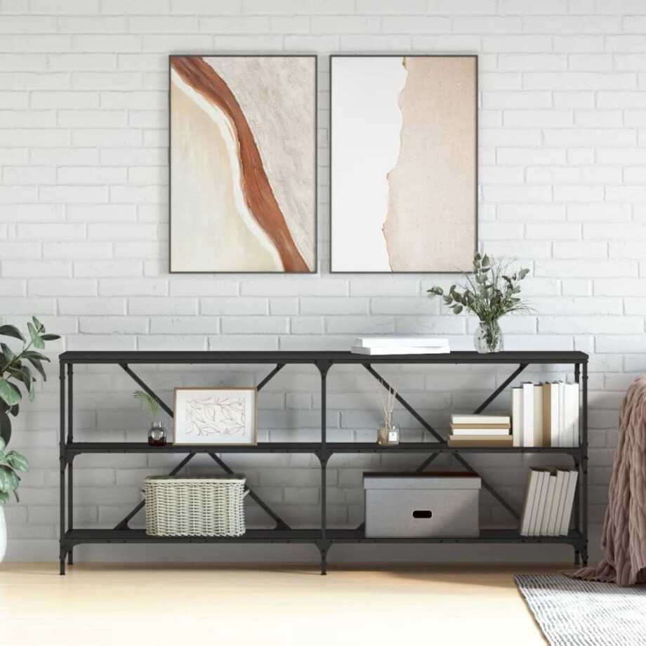 vidaXL Wandtafel - 180x30x75 cm - Hout en IJzer Wandtafel - Bijzettafel - Zwarte Wandtafel - Houten Wandtafel - Industrieel Design afbeelding 1