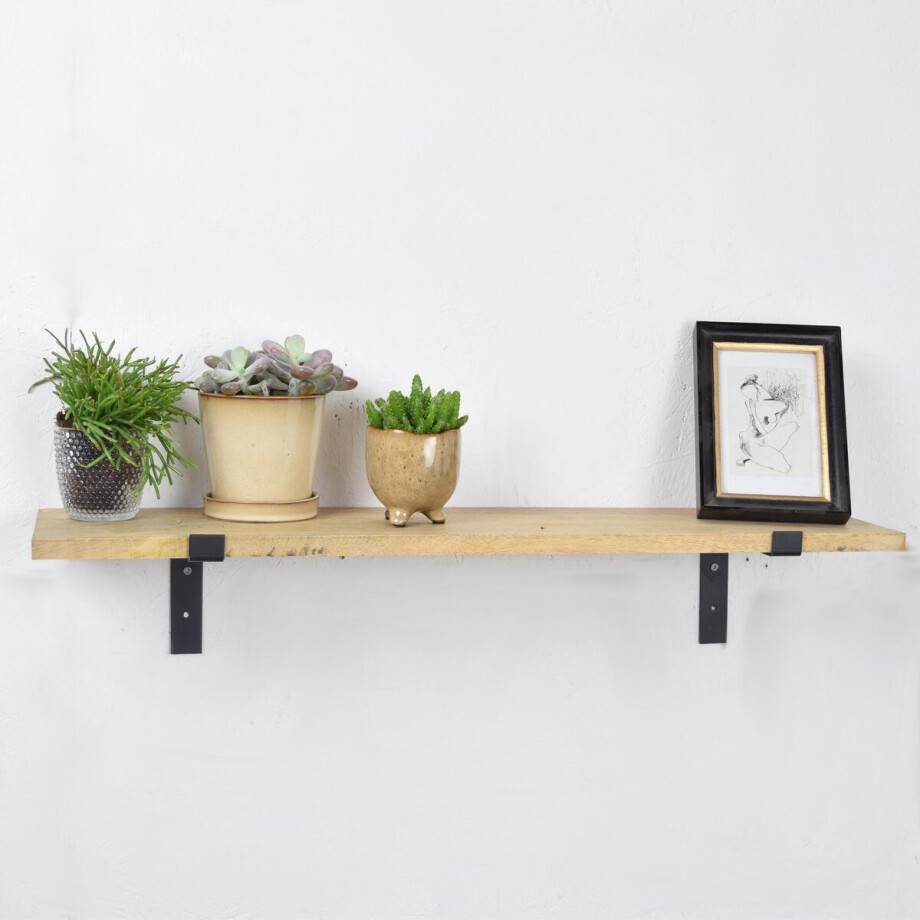 LOFT42 Wally Wandplank met Mangohout Zwart – Industrieel – 1,6x70x6 afbeelding 1