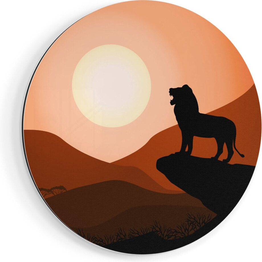 Artaza Dibond Muurcirkel Lion King - Silhouet Van Een Leeuw - Ø 70 cm - Wandcirkel - Rond Schilderij - Voor Binnen en Buiten afbeelding 1