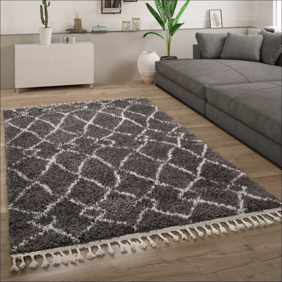 Paco Home Hoogpolig Vloerkleed Woonkamer Shaggy Scandinavisch Franjes Pluizig Modern 140x200 cm afbeelding 1