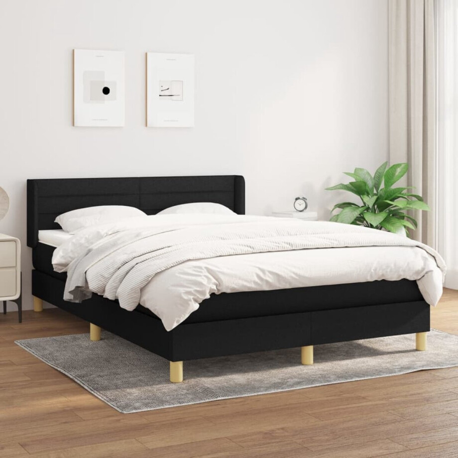vidaXL - Boxspring - met - matras - stof - zwart - 140x200 - cm afbeelding 1