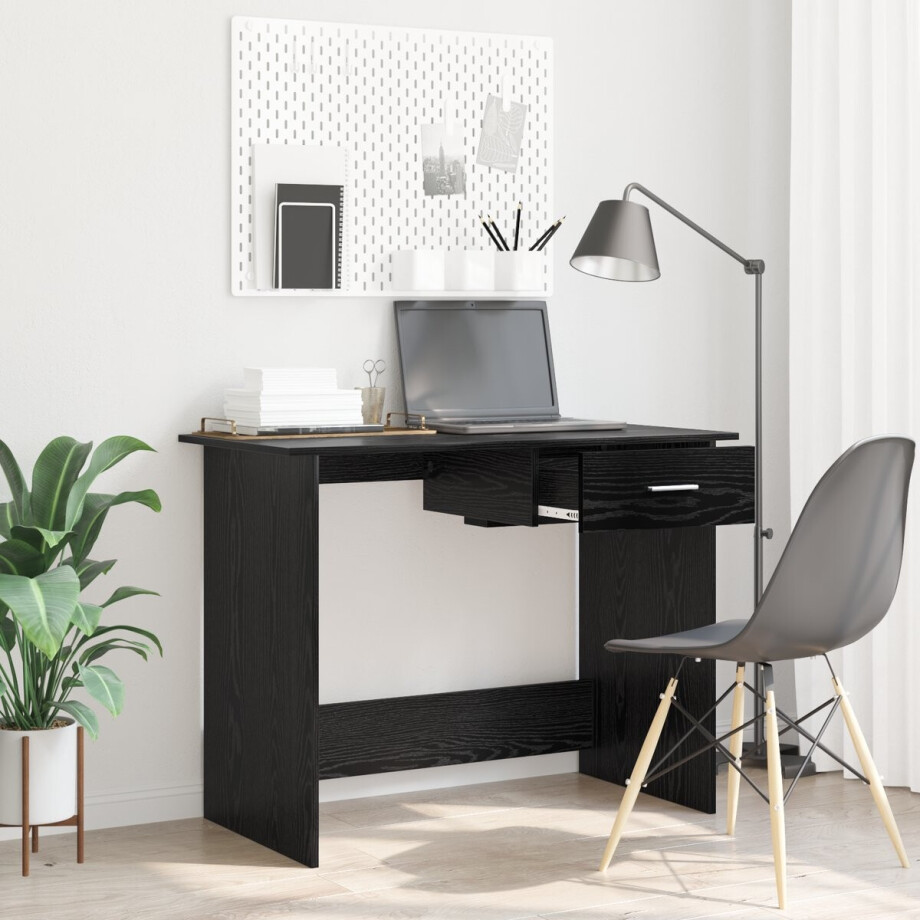 vidaXL - Bureau - met - lade - Zwart - eiken - 100 - x - 50 - x - 76 - cm - Bewerkt - hout vidaXL - Bureau - met - lade - Zwart - eiken - 100 - x - 50 - x - 76 - cm - Bewerkt - hout afbeelding 1