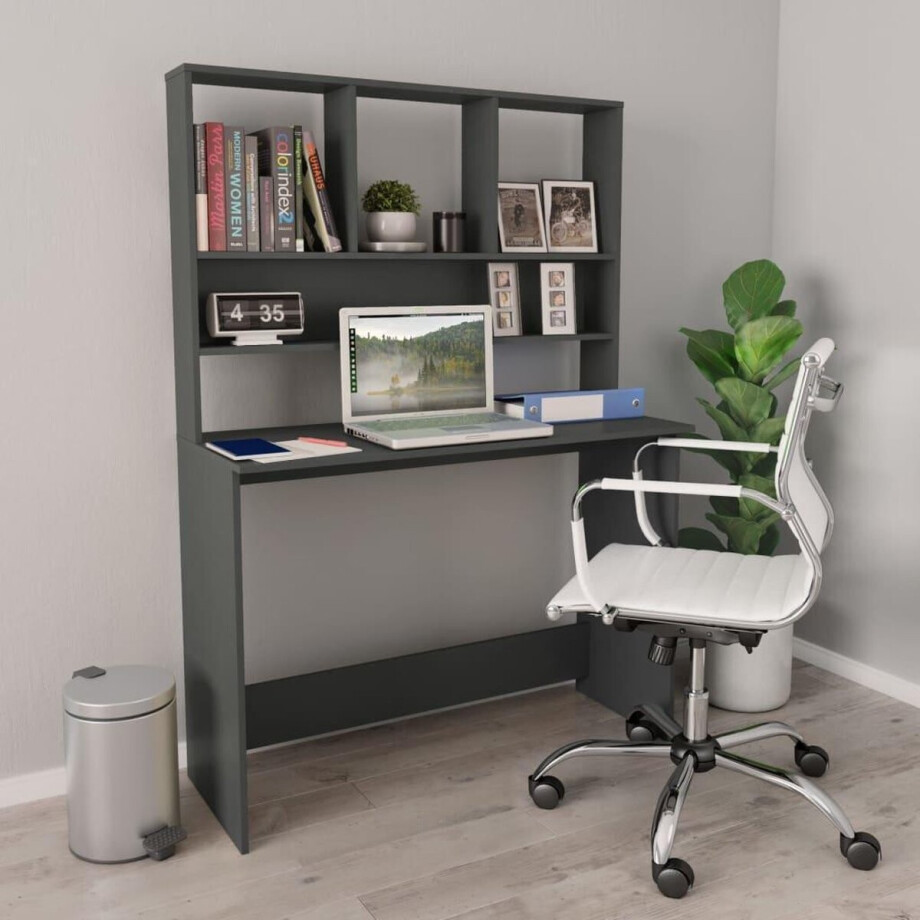 vidaXL - Bureau - met - schappen - 110x45x157 - cm - bewerkt - hout - grijs vidaXL - Bureau - met - schappen - 110x45x157 - cm - bewerkt - hout - grijs afbeelding 1