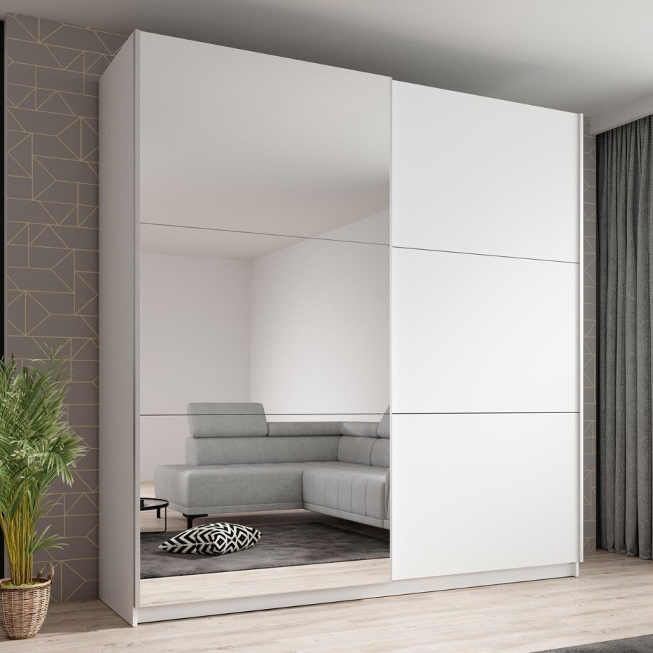 Meubella - Kledingkast Azrael - Wit - 200 cm - Met spiegel Meubella - Kledingkast Azrael - Wit - 200 cm - Met spiegel afbeelding 1
