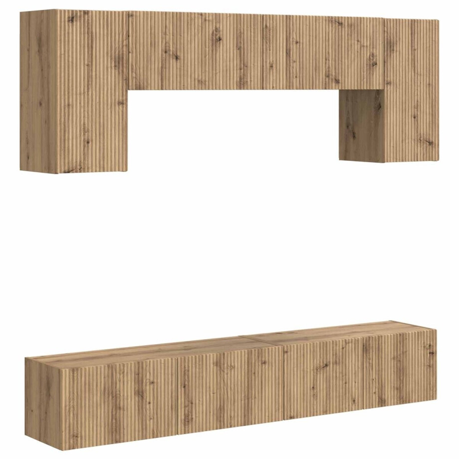 vidaXL - Tv-meubelset - Wandgemonteerd - 4 - pcs - Oudhout - Bewerkt - hout afbeelding 1