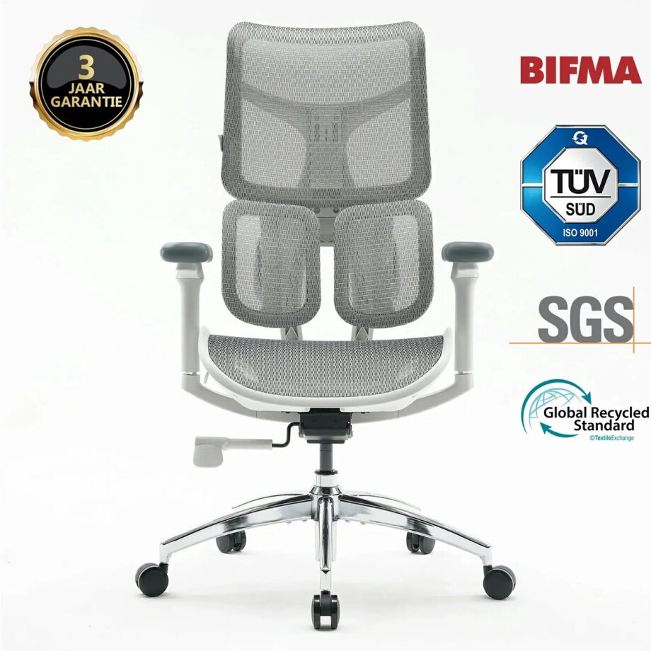 SIHOO Doro S100 Ergonomische Bureaustoel - Dubbele Dynamische Lendensteun & 5-Voudig Verstelbare Rugleuning - 4D Gecoördineerde Armleuningen - Verstelbaar Zitkussen - BIFMA/SGS Gecertificeerd - Geschikt voor 150-190cm - 78x63x124cm——Wit afbeelding 1