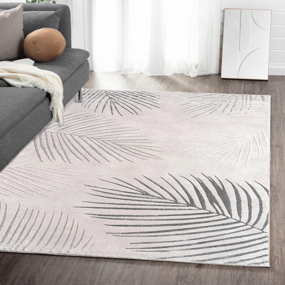 Flycarpets Evora Leaves Modern Vloerkleed Grijs – Laagpolig Tapijt Woonkamer – 240x340 cm Flycarpets Evora Leaves Modern Vloerkleed Grijs – Laagpolig Tapijt Woonkamer – 240x340 cm afbeelding 1