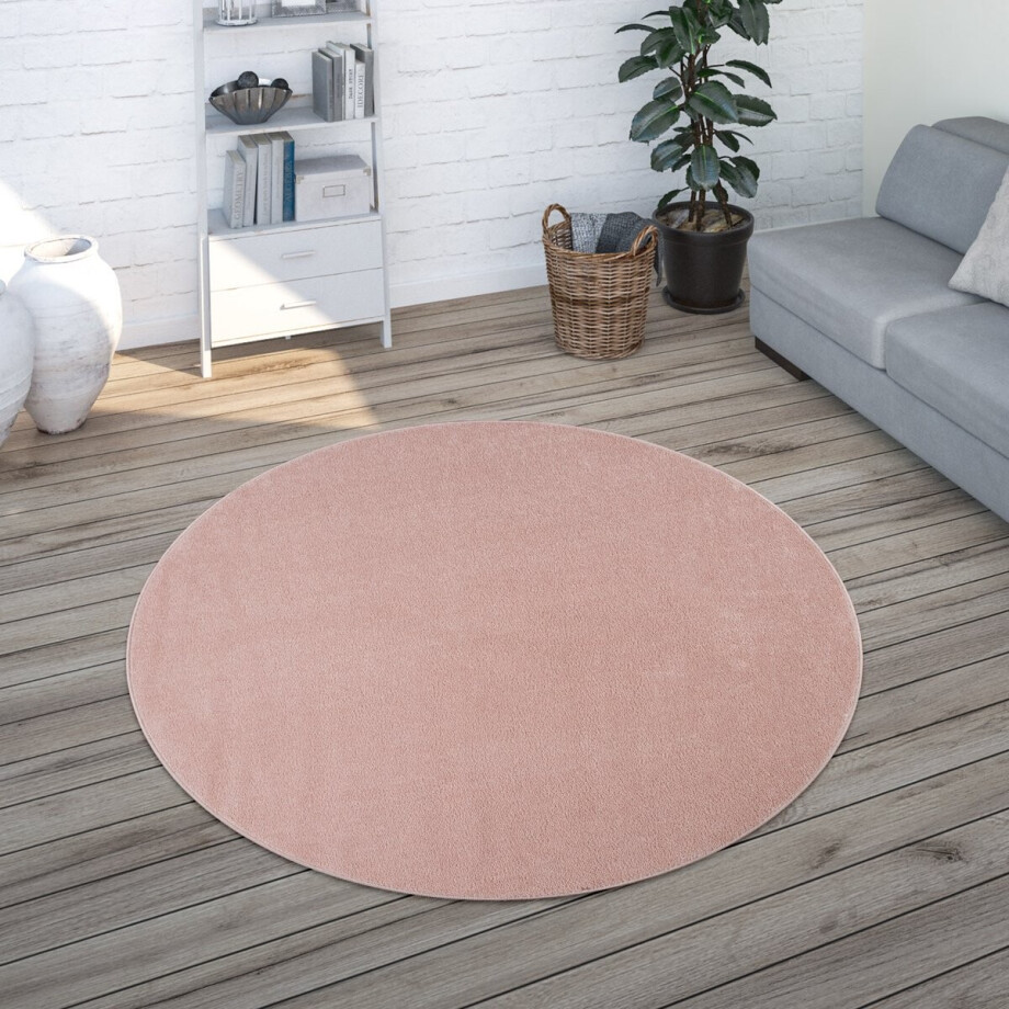 Paco Home Vloerkleed Woonkamer Effen Eenvoudig En Modern Laagpolig, Versch. Afmetingen Kleuren 120 cm Rund afbeelding 1