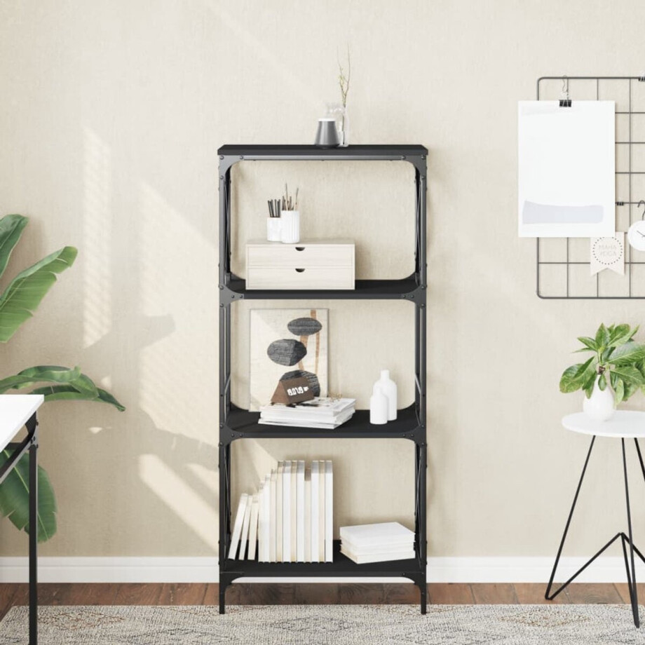 vidaXL Boekenkast 4-laags - Zwart - Bewerkt hout Boekenkast - Boekenkasten - Boeken Plank - Schappenkast afbeelding 1