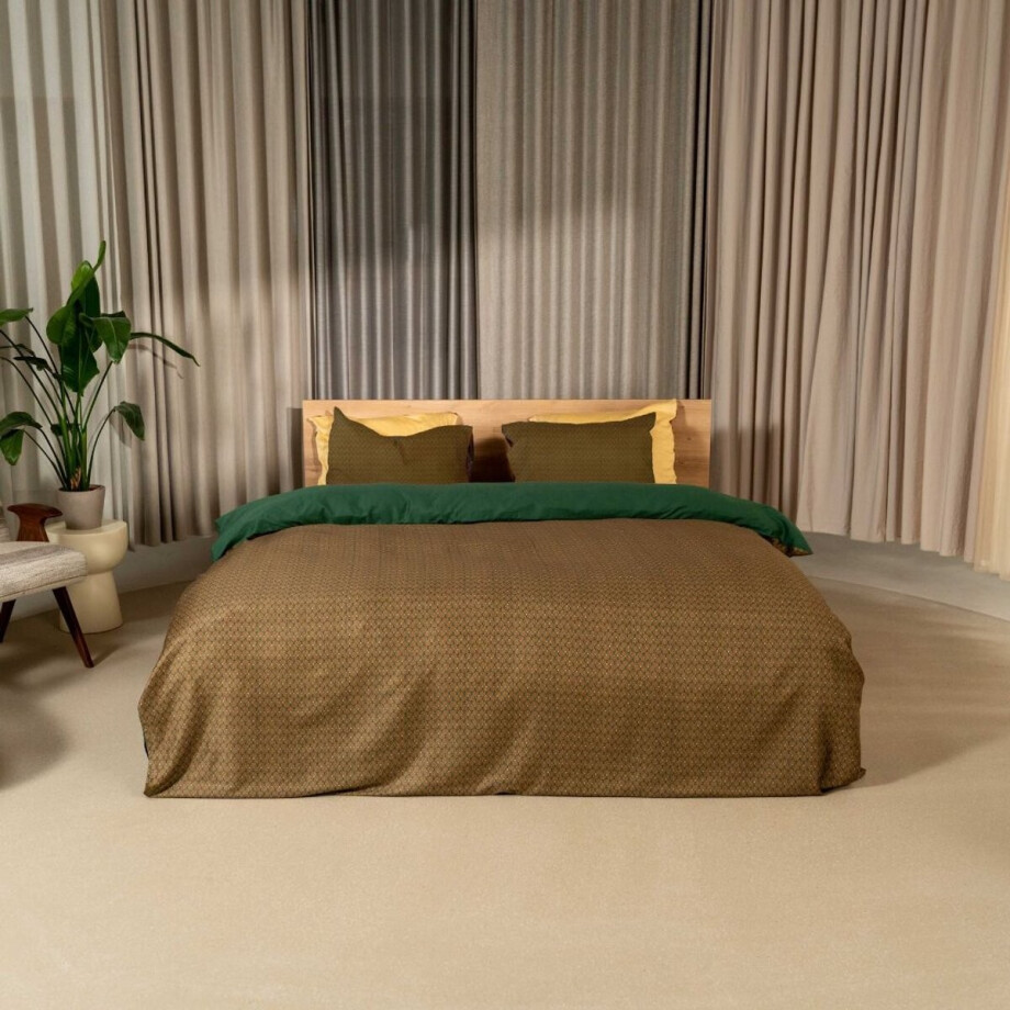 Kayori Aiko Dekbedovertrek Katoensatijn - 200x200-220 + 2 slopen - Tweepersoons - Zacht, Ademend & Vochtregulerend - Groen afbeelding 1