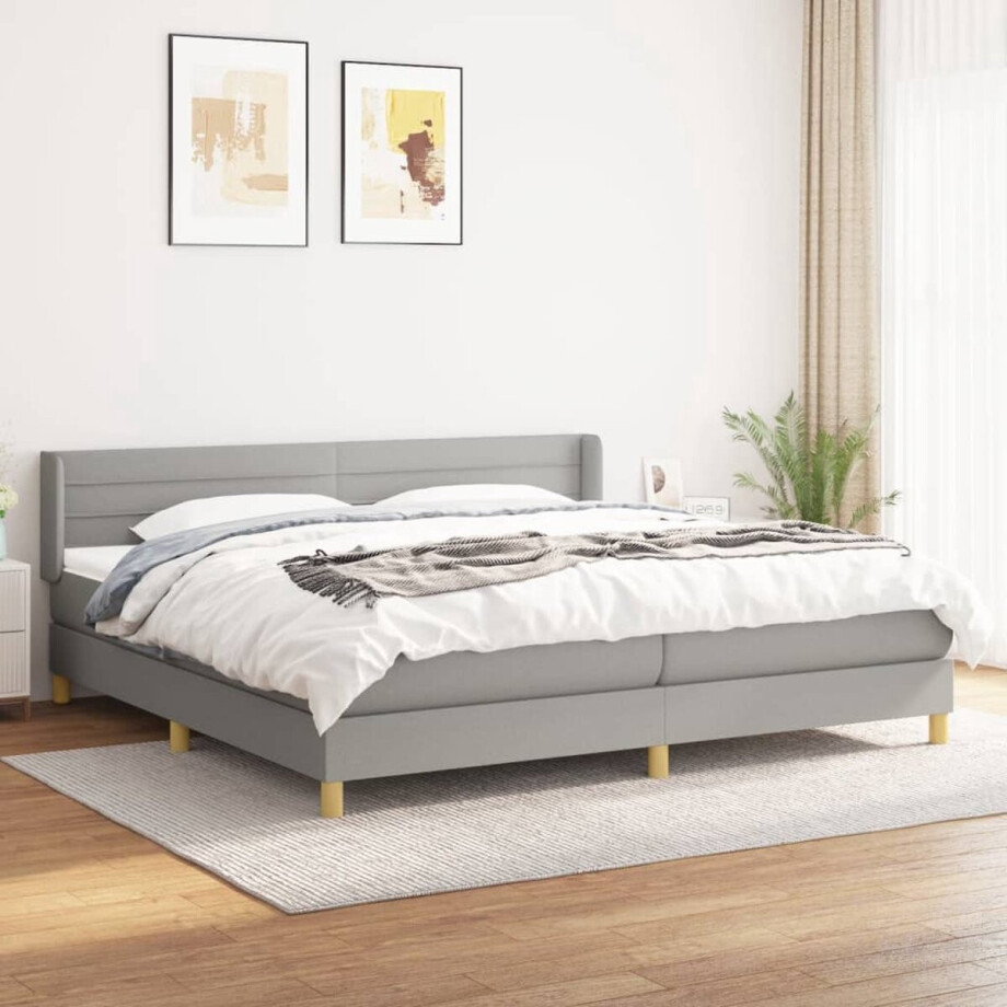 vidaXL Boxspring - Boxspringbed - Boxspring met matras stof lichtgrijs 200x200 cm - Slaapkamerinrichting - Tweepersoonsbed - Grijs Bed afbeelding 1