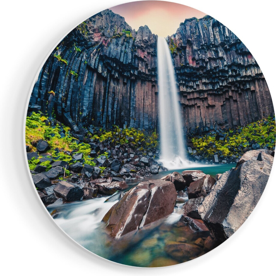 Artaza Forex Muurcirkel Waterval In IJsland - 80x80 cm - Groot - Wandcirkel - Rond Schilderij - Wanddecoratie Cirkel afbeelding 1