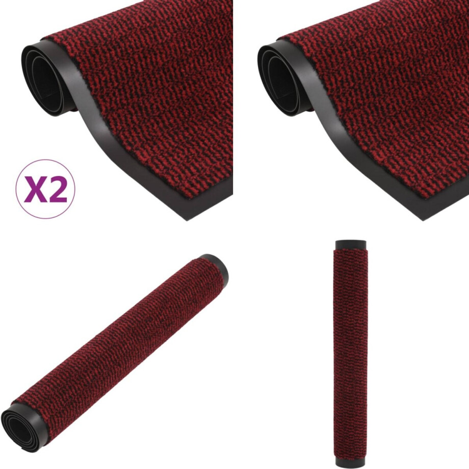 vidaXL Droogloopmatten 2 st rechthoekig getuft 90x150 cm rood - Deurmat - Deurmatten - Droogloopmat - Droogloopmatten afbeelding 1