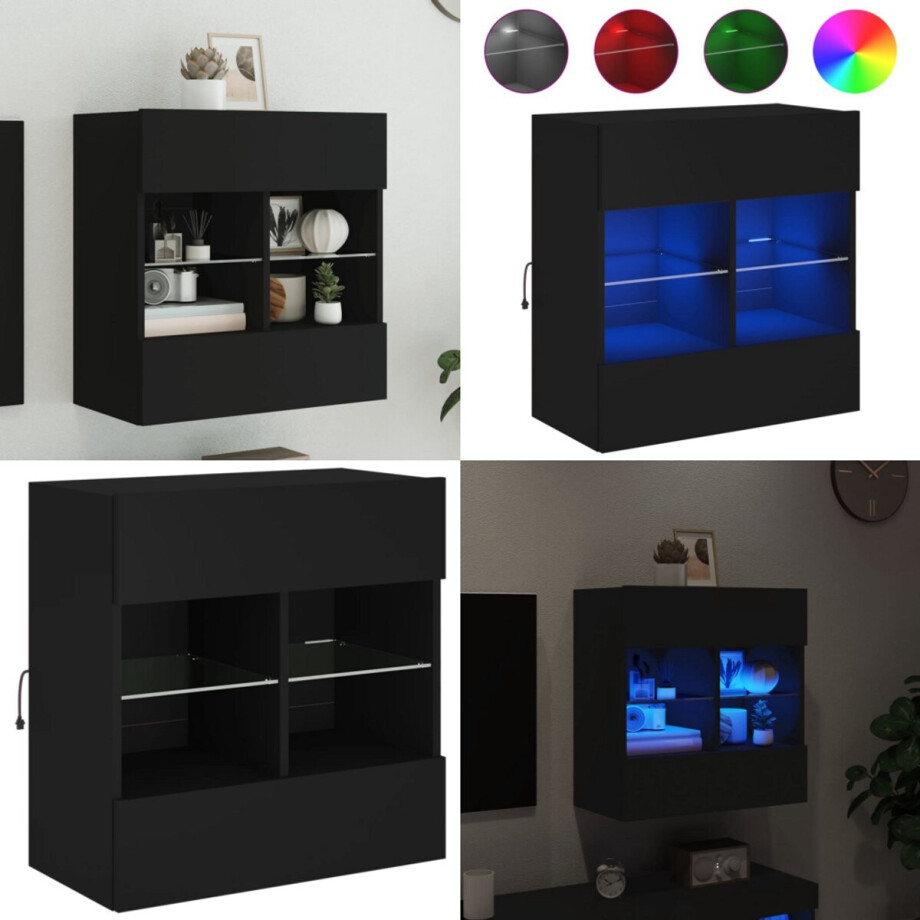 vidaXL Tv-wandmeubel met LED-verlichting 58,5x30x60,5 cm zwart - Tv-wandmeubel - Tv-wandmeubelen - Wandkast - Tv-meubel vidaXL Tv-wandmeubel met LED-verlichting 58,5x30x60,5 cm zwart - Tv-wandmeubel - Tv-wandmeubelen - Wandkast - Tv-meubel afbeelding 1